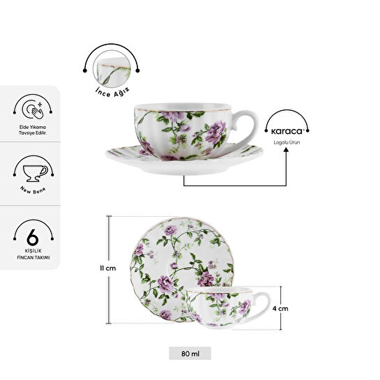 Karaca Flora 6 Kişilik Kahve Fincan Takımı 90 ml