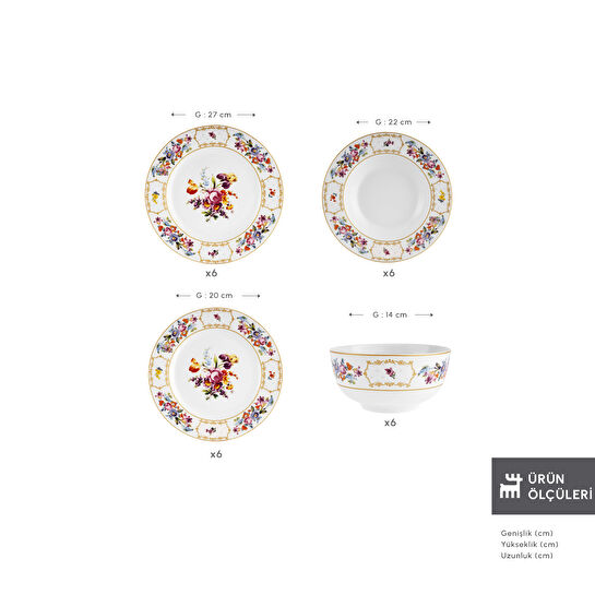 Karaca Forever Bone Gülşah 24 Parça 6 Kişilik Yemek Takımı