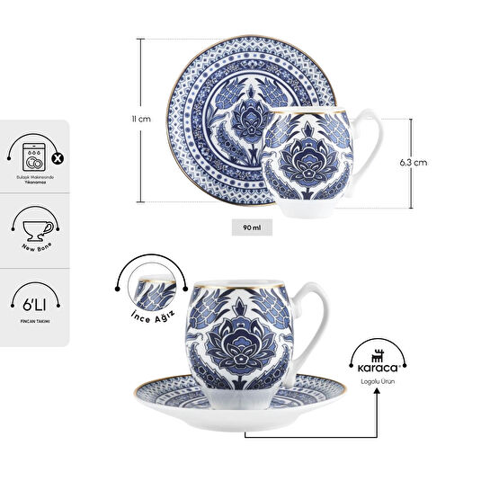 Karaca Mercan 6 Kişilik Kahve Fincan Takımı 90 Ml