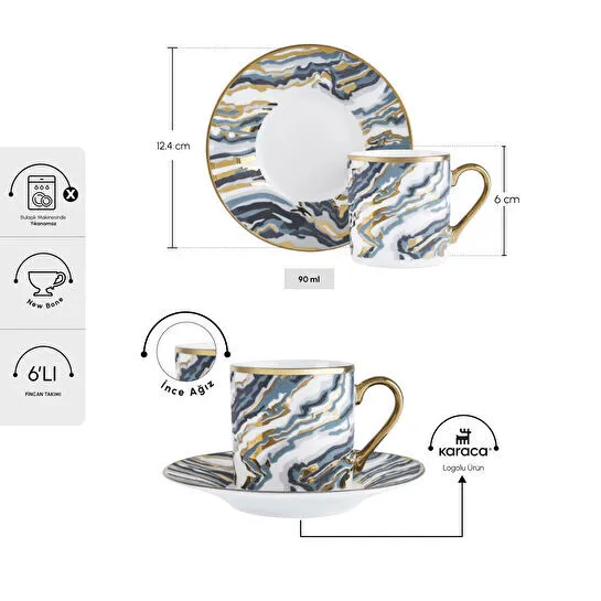 Karaca Ocean 6 Kişilik Kahve Fincan Takımı 90 Ml