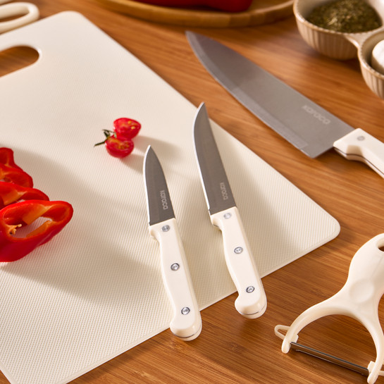 Karaca Sharp 4 in 1 6 Parça Kesme Tahtalı Bıçak Seti Krem