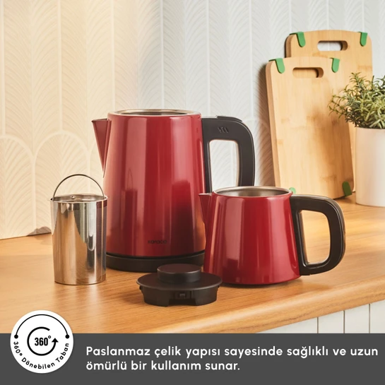 Karaca Tea Break 2 in 1 Çelik Çay Makinesi Rudolph Red