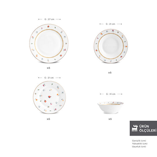 Karaca Elegance Bone Floret 24 Parça 6 Kişilik Yemek Takımı