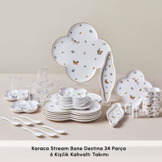 Karaca Stream Bone Destina 34 Parça 6 Kişilik Kahvaltı Takımı