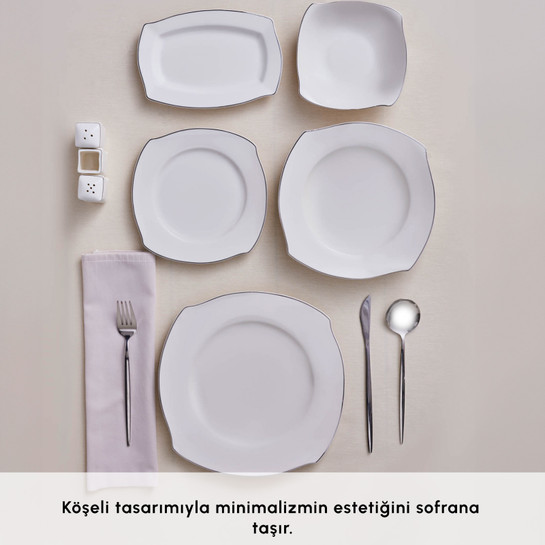 Karaca Square Bone Eterno 53 Parça 12 Kişilik Yemek Takımı Platin