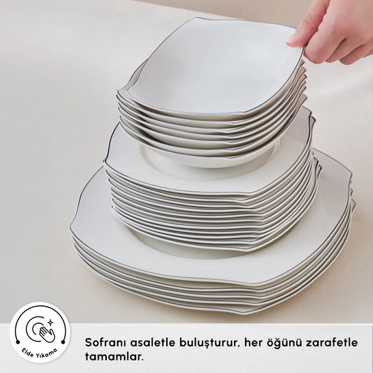 Karaca Square Bone Eterno 53 Parça 12 Kişilik Yemek Takımı Platin