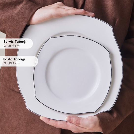 Karaca Square Bone Eterno 53 Parça 12 Kişilik Yemek Takımı Platin
