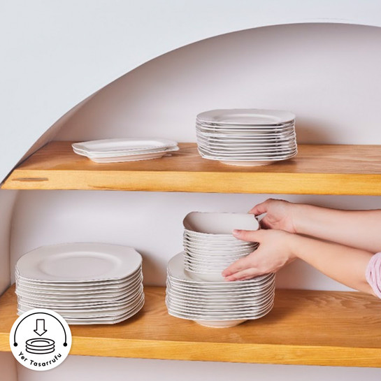 Karaca Square Bone Eterno 53 Parça 12 Kişilik Yemek Takımı Platin
