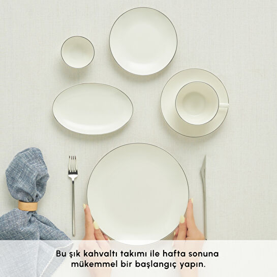 Karaca Elegance Bone New Marcelo 26 Parça 6 Kişilik Kahvaltı Takımı Platin