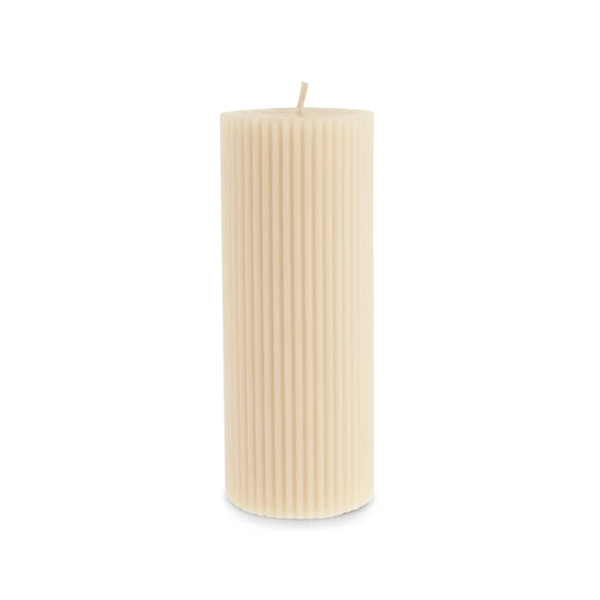 Karaca Striped Tırtıklı Sütun Mum 15 cm Bej