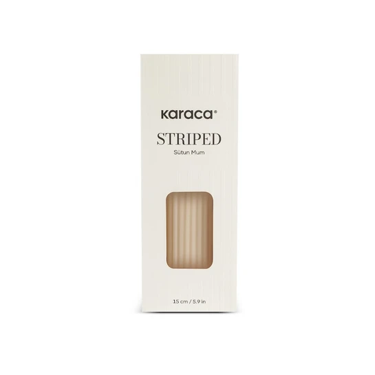 Karaca Striped Tırtıklı Sütun Mum 15 cm Bej