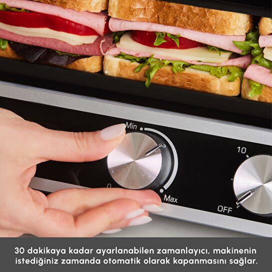 Karaca Nova Grill 6 Dilim Kapasiteli Inox Gövdeli Zaman Ayarlı Izgara ve Tost Makinesi 2000W