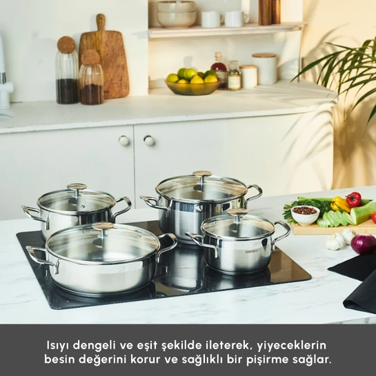 Karaca Arven İndüksiyon Tabanlı 8 Parça Çelik Tencere Seti