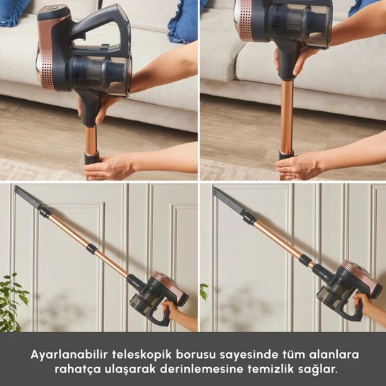 Karaca Vantuz Power Up Telescopic Uzunluğu Ayarlanabilir Dikey Süpürge Rosegold