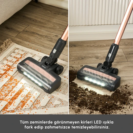 Karaca Vantuz Power Up Telescopic Uzunluğu Ayarlanabilir Dikey Süpürge Rosegold