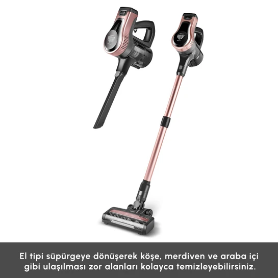 Karaca Vantuz Power Up Telescopic Uzunluğu Ayarlanabilir Dikey Süpürge Rosegold