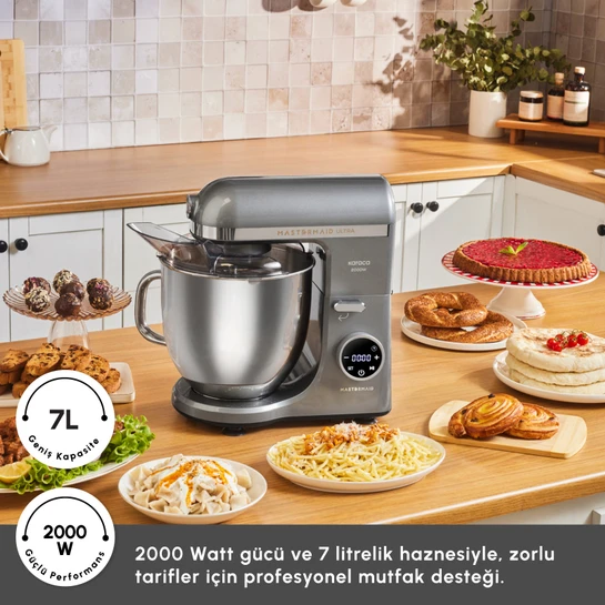 Karaca Mastermaid Chef Ultra D2000W Dijital Ekranlı Hamur Yoğurma Makinesi Galaxy Grey 7L 