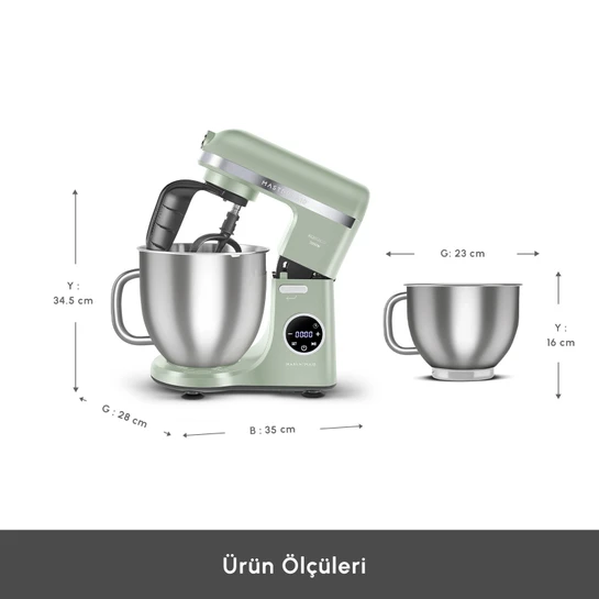 Karaca Mastermaid Chef Ultra D2000W Dijital Ekranlı Hamur Yoğurma Makinesi Cabbage Green 7L