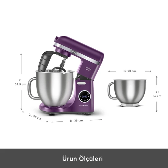 Karaca Mastermaid Chef Ultra D2000W Dijital Ekranlı Hamur Yoğurma Makinesi Grape Purple 7L