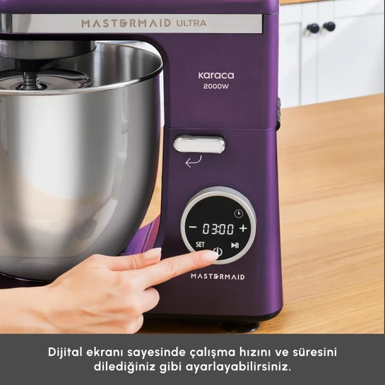 Karaca Mastermaid Chef Ultra D2000W Dijital Ekranlı Hamur Yoğurma Makinesi Grape Purple 7L