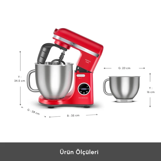 Karaca Mastermaid Chef Ultra D2000W Dijital Ekranlı Hamur Yoğurma Makinesi Imperial Red 7L 