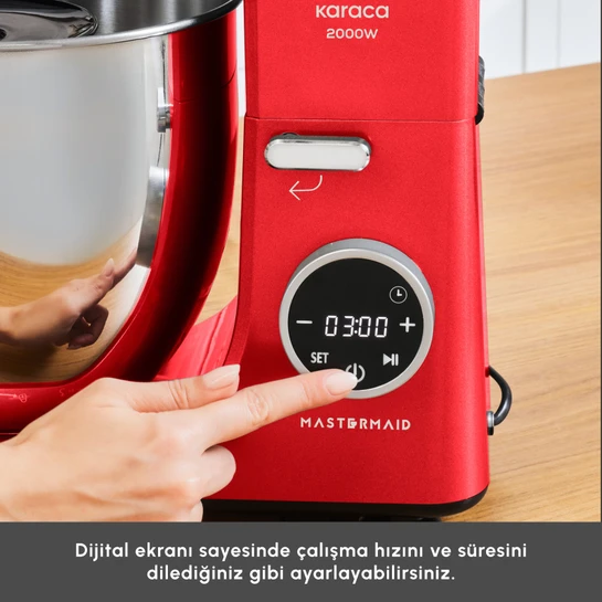 Karaca Mastermaid Chef Ultra D2000W Dijital Ekranlı Hamur Yoğurma Makinesi Imperial Red 7L 