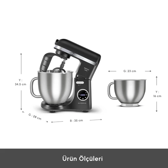 Karaca Mastermaid Chef Ultra D2000W Dijital Ekranlı Hamur Yoğurma Makinesi Matte Black 7L