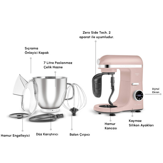 Karaca Mastermaid Chef Ultra D2000W Dijital Ekranlı Hamur Yoğurma Makinesi Rosegold 7L