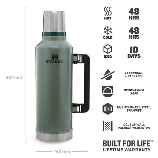 Stanley Klasik Vakumlu Paslanmaz Çelik Termos Hammertone Green 2.3 Lt