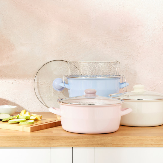 Emsan Pastel Emaye Kızartma Tenceresi Krem 24 cm