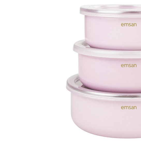 Emsan Pastel Emaye 3lü Saklama Kabı Pembe