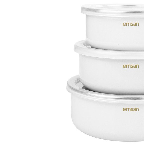 Emsan Pastel Emaye 3lü Saklama Kabı Krem