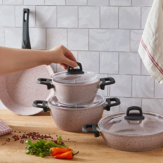 Emsan Oasis-s Lavander 7 Parça Granit Tencere Seti