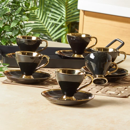 Emsan Luxury Siyah 6 Kişilik Kahve Fincan Takımı 90 ml
