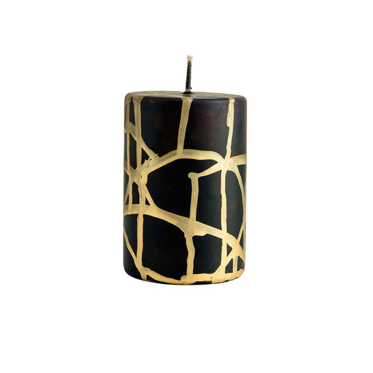 Karaca Andy Siyah-Gold Desenli Silindir Mum 6,5x10 cm