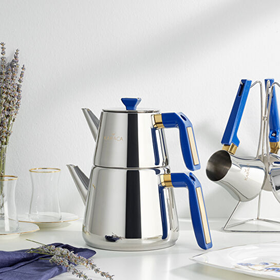 Karaca Piramit Midi Medium Dark Blue Çaydanlık Takımı