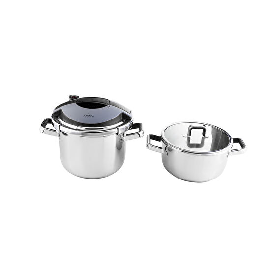 Karaca Orbit İndüksiyon Tabanlı Düdüklü Tencere Seti 4+6 Lt Siyah