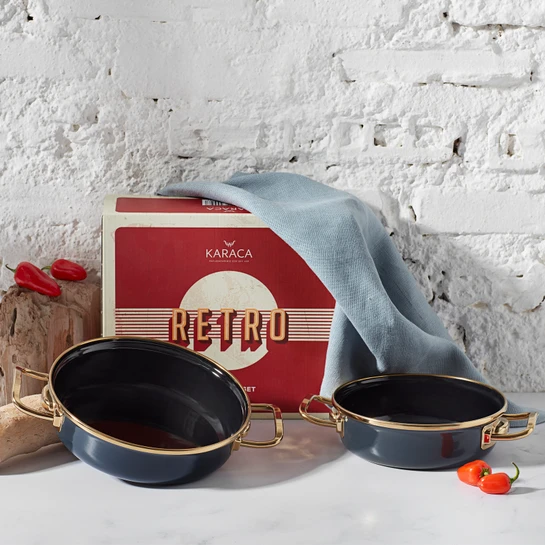 Karaca Retro Emaye 2li Antrasit Sahan Set