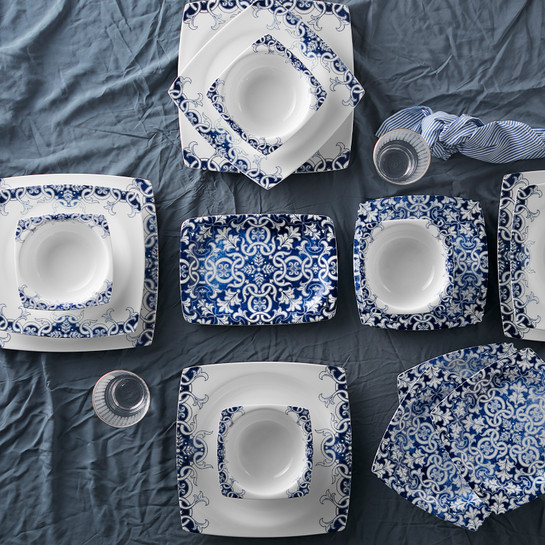 Karaca Fine Bone Aleeza 60 Parça 12 Kişilik Yemek Takımı Kare