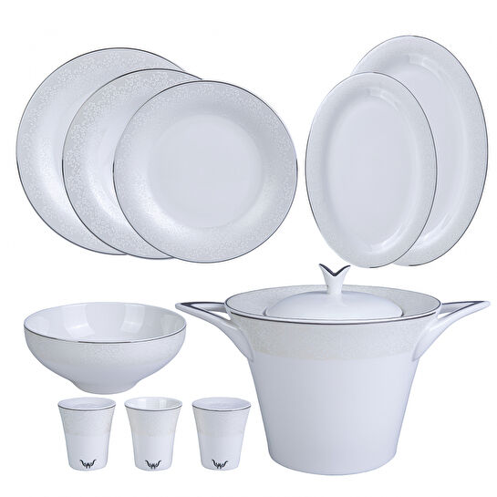 Karaca Silvermask Platin 60 Parça 12 Kişilik Porselen Yemek Takımı