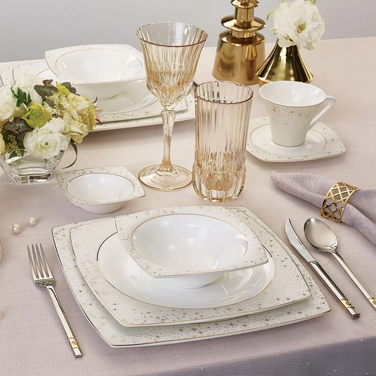 Karaca Fine Pearl New Antares 62 Parça 12 Kişilik İnci Yemek Takımı Kare               