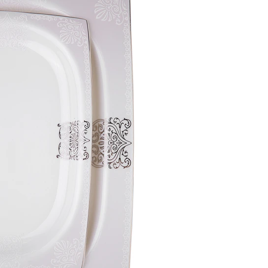Karaca Fine Bone Lotus Platin 60 Parça 12 Kişilik Kare Yemek Takımı