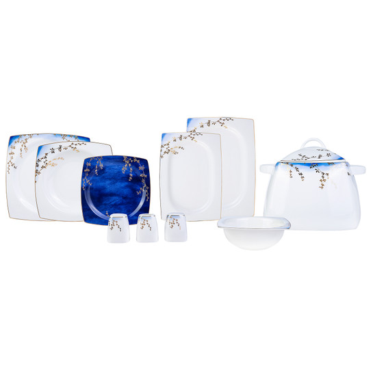 Karaca Fine Bone Blue Blush 60 Parça 12 Kişilik Yemek Takımı Kare