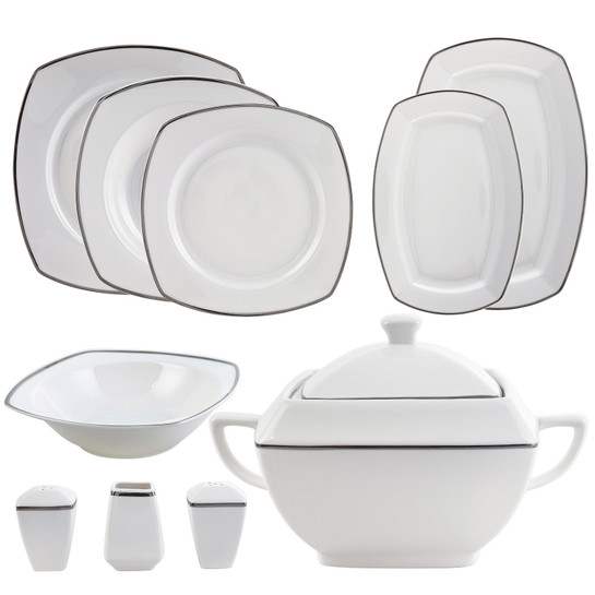 Karaca New Bone Tanya Platin 60 Parça 12 Kişilik Yemek Takımı Kare