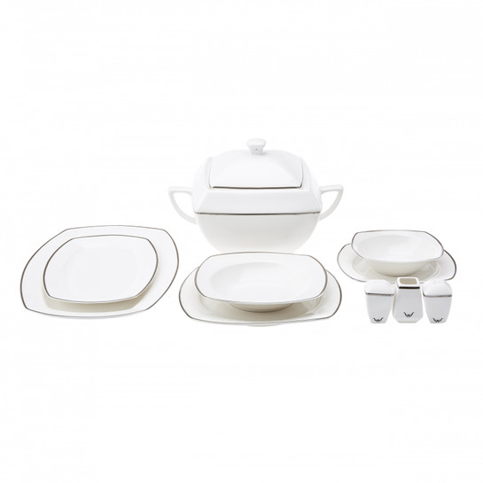 Karaca New Bone Tanya Platin 60 Parça 12 Kişilik Yemek Takımı Kare