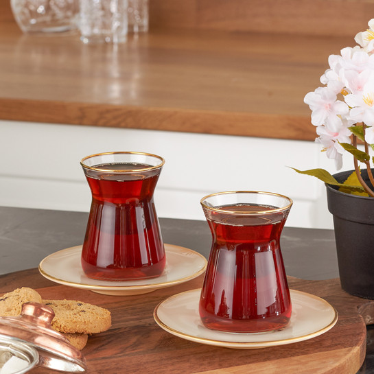 Karaca Retro Bej 6 Kişilik Çay Seti