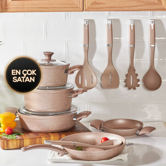 Karaca Biogranit Rosegold New İndüksiyon Tabanlı 13 Parça Tencere Seti