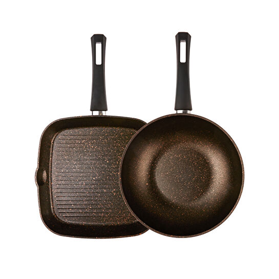 Karaca Biogranit Blackgold Wok ve Grill Tava Set