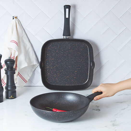 Karaca Biogranit Blackgold Wok ve Grill Tava Set