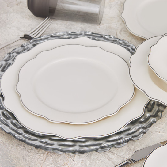 Karaca Almond Platin Line Porselen 24 Parça 6 Kişilik Yemek Takımı